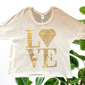 Dots 3/4 Sleeve Gold Sequin Love Sweater 2X (Lg)